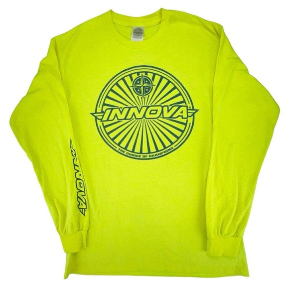 Innova Disc Golf Long Sleeve T Shirt Gildan Neon Yellow Mens Medium - Picture 1 of 14